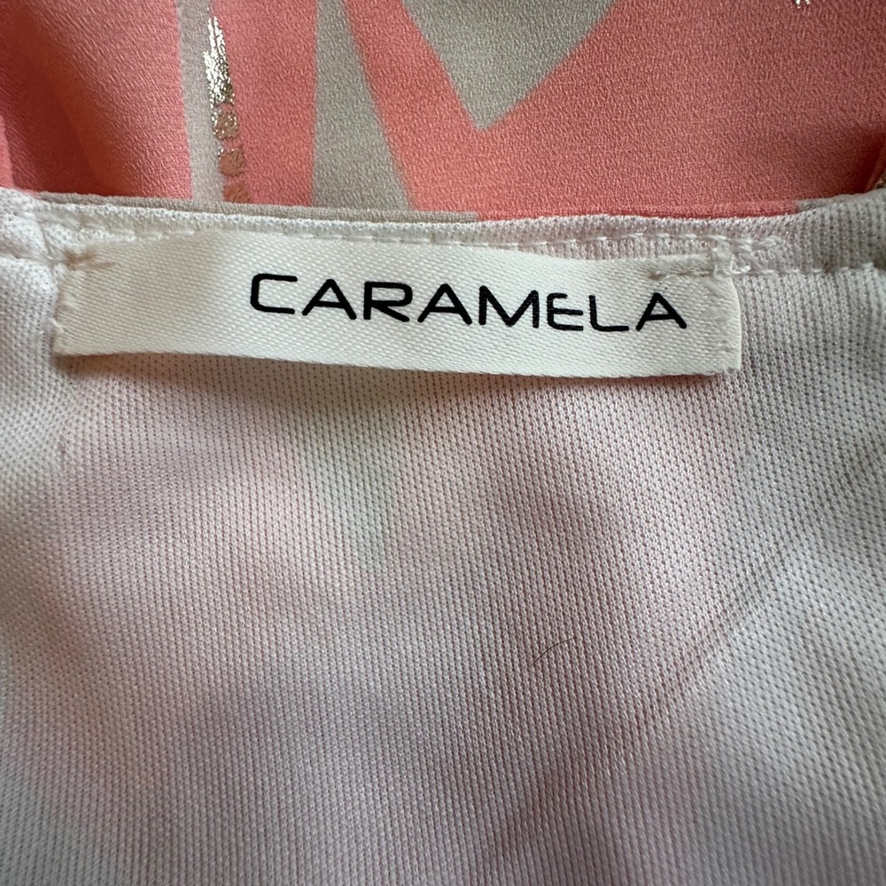 Caramela Top NWOT Medium Sleeveless V Neck Pink Abstract Blouse Y2K aesthetic - Picture 6 of 8